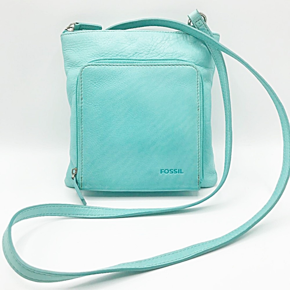 Fossil Mint Green Leather Sling Pouch Crossbody VTG